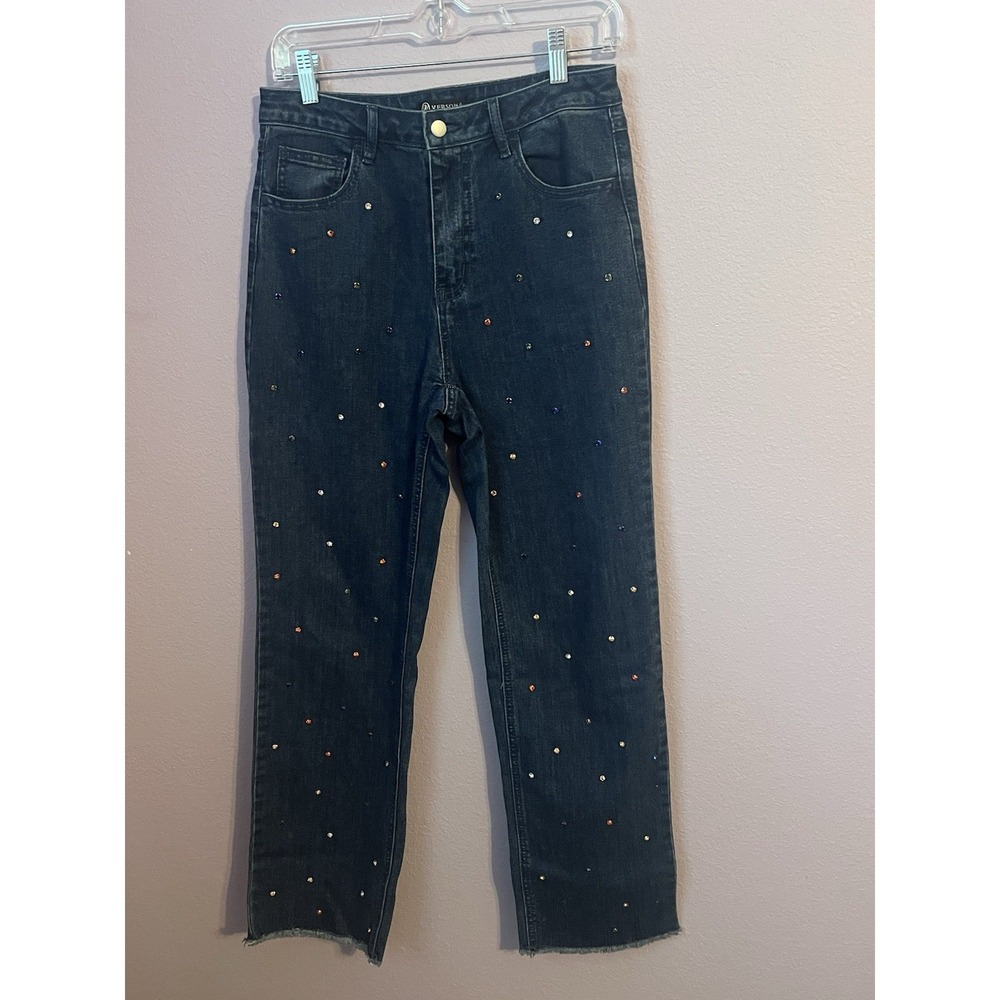 Versona Jeans Red White Blue Patriotic Bling Raw Edge Hem Modern Jeans Size 4